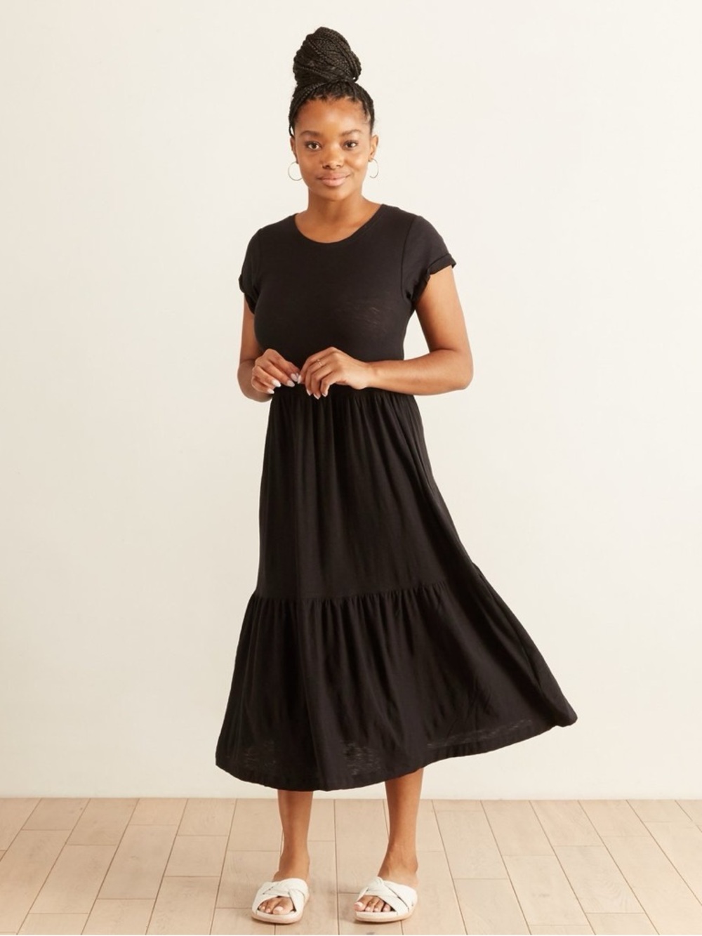 Nation LTD Roman Tiered T-Shirt Midi Dress in Washed Black Size XS